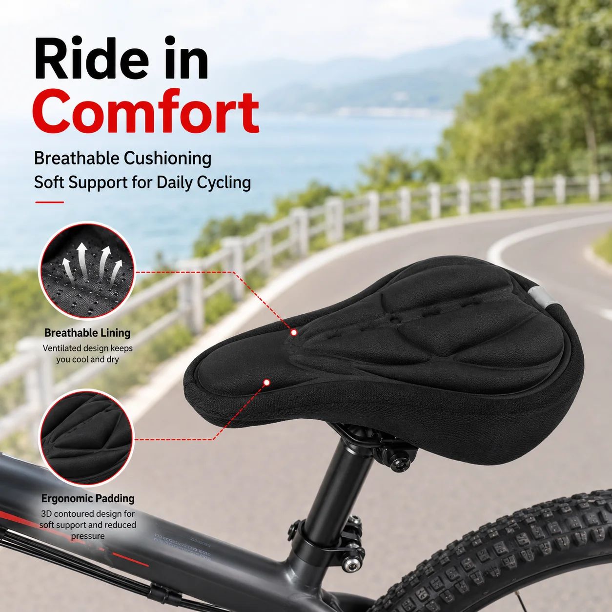 Commuting By Bike - ฝาครอบเบาะจักรยานแบบนุ่ม 3 มิติ ระบายอากาศได้ดี นั่งสบาย หนานุ่ม